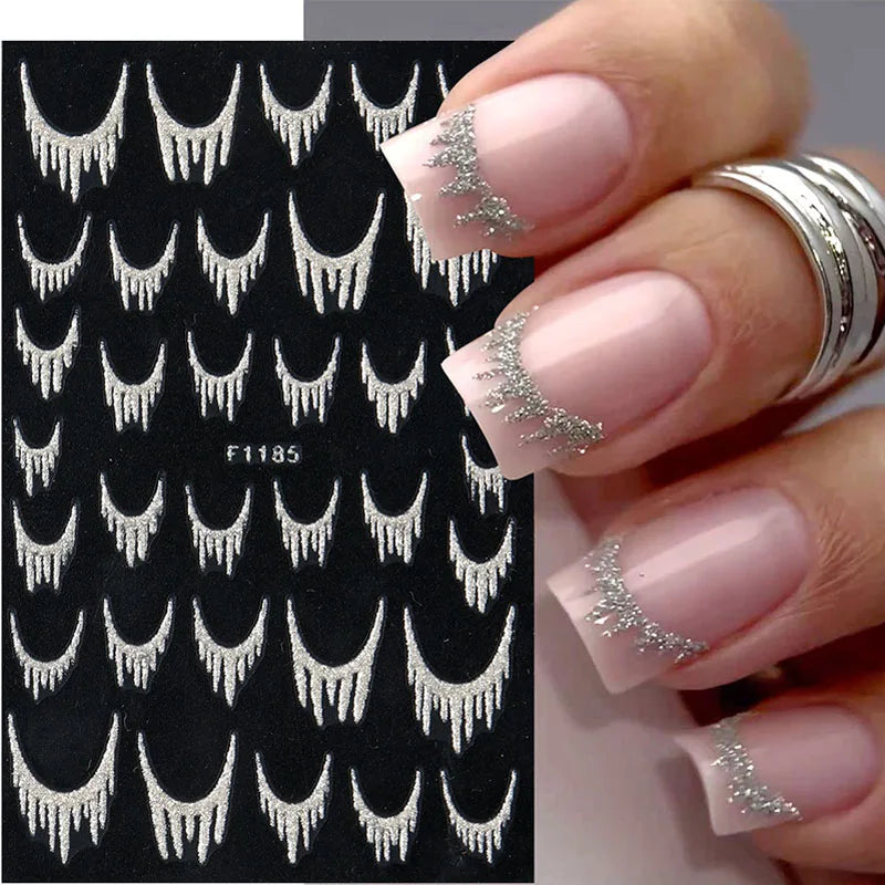 Reflective Glitter French Nail Art Stickers - Gold Silver Geometric Decals for DIY Manicure