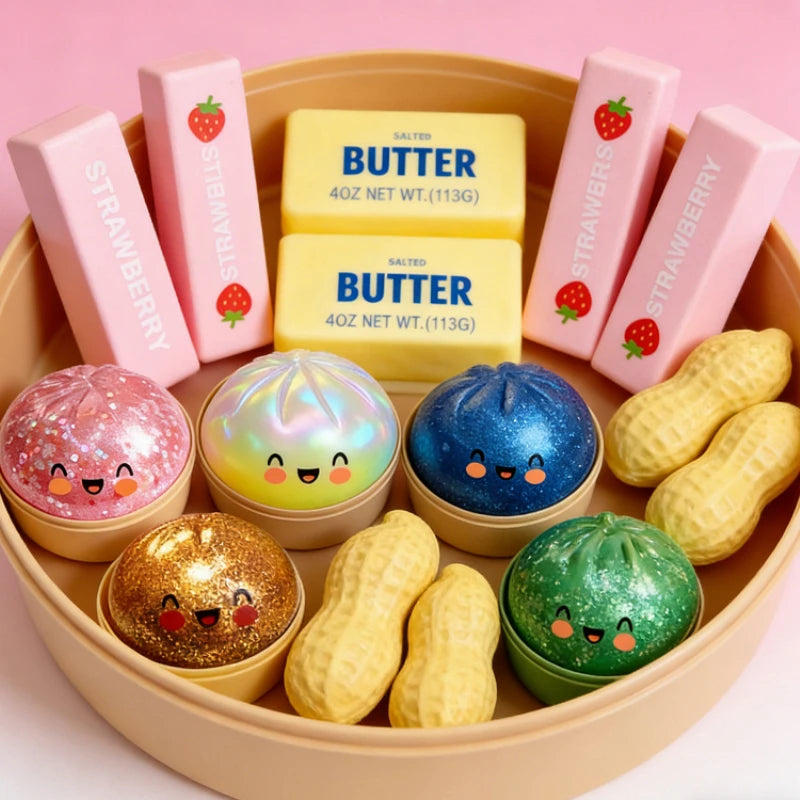 Dumpling Squishy Cheese Toy Set - Stress Relief Fidget Ball for Kids & Adults