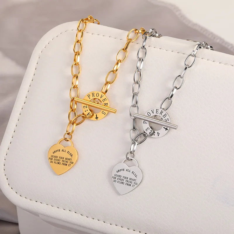 Heart-Shaped Stainless Steel Engraved Necklace for Daily Wear & Travel