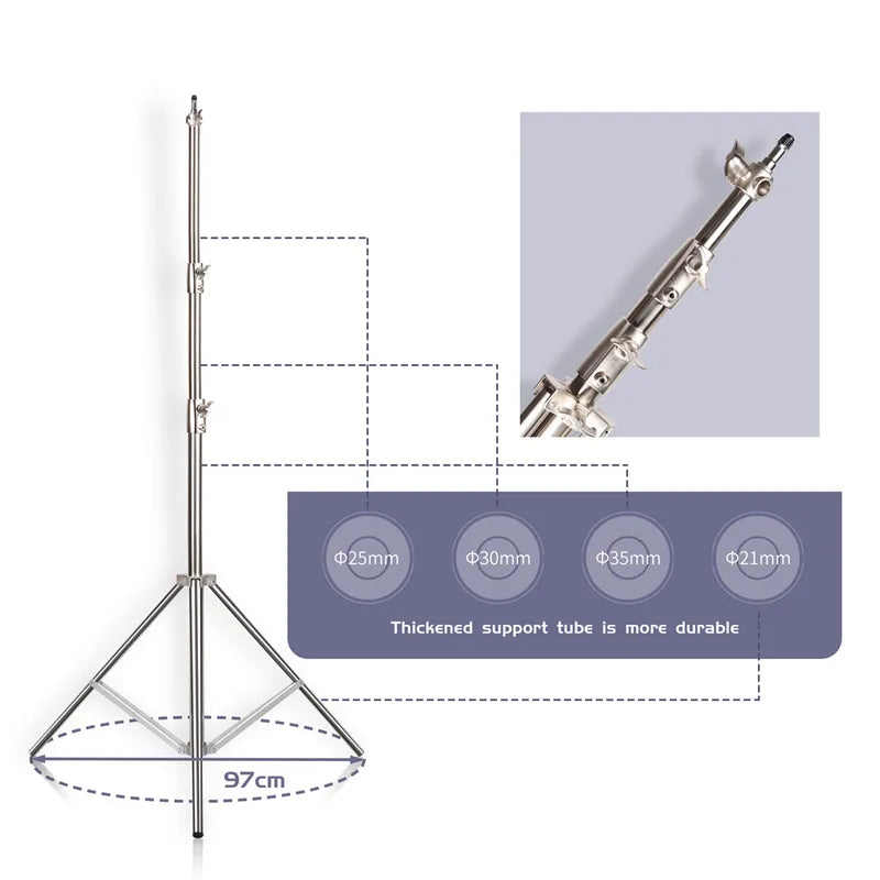 Adjustable Stainless Steel Light Stand Tripod for Photography & Studio Equipment