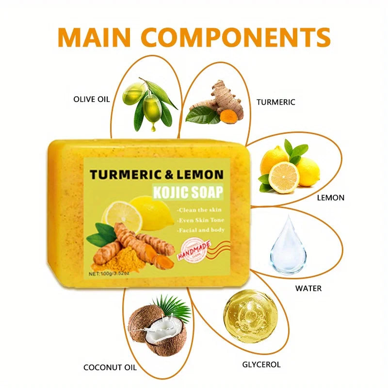 3PCS Lemon Turmeric Kojic Acid Soap for Face & Bath - Deep Moisturizing, All Skin Types
