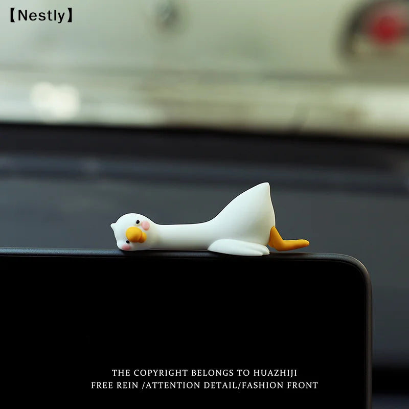 Cute Resin Animal Decor for Desk Car Monitor - 3D Duck Figurine Gift