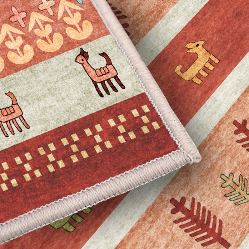 Washable Bedroom Rug with Non-Slip Floor Mat - Soft Ethnic Lounge Carpet for Living Room