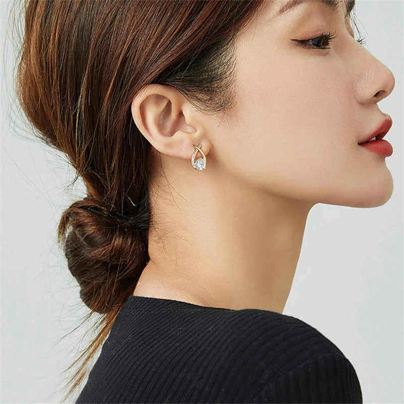 Cross Stud Earrings for Women Korean Style Crystal Jewelry Gift