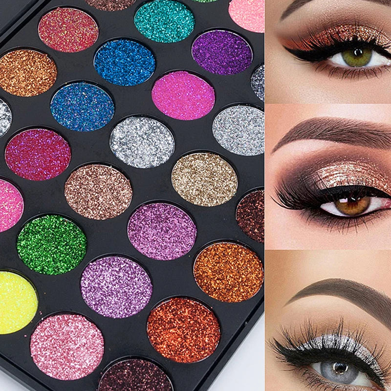 35 Colors Glitter Eyeshadow Palette Waterproof Long Lasting Metallic & Shimmer Makeup