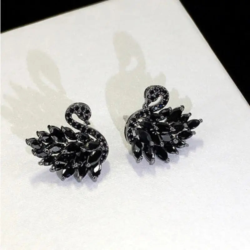 Elegant Rhinestone Black Swan Earrings for Women - Party Jewelry & Gifts