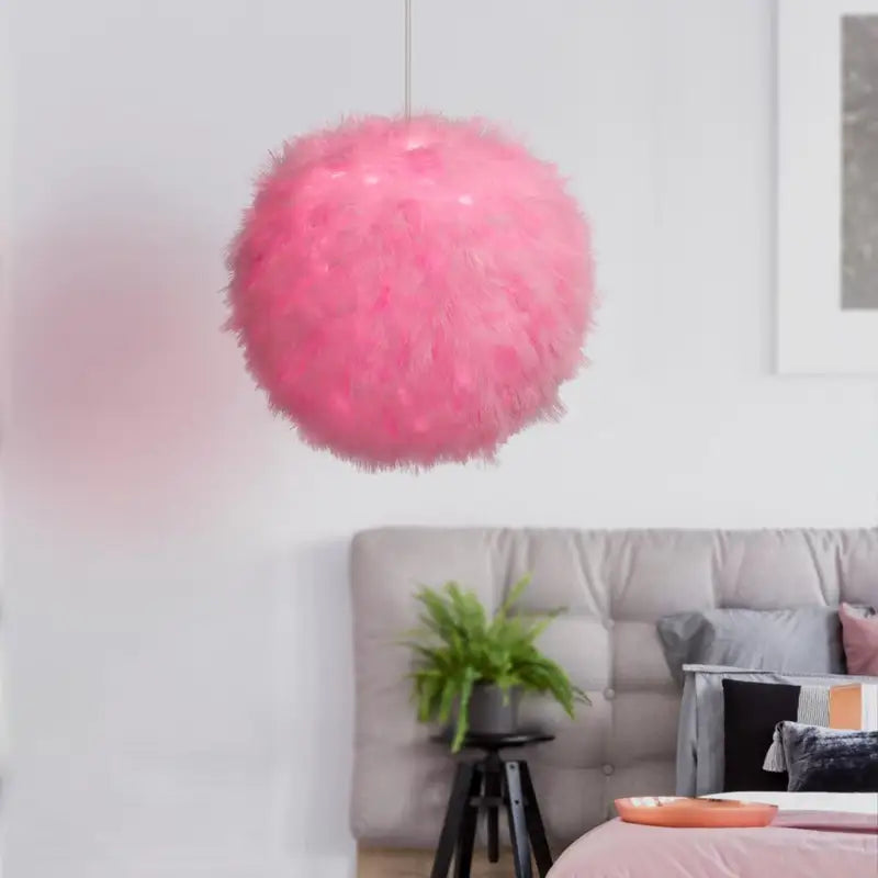 Modern Fluffy Feather Pendant Light E27 Hanging Lamp Fixture for Bedroom Living Room