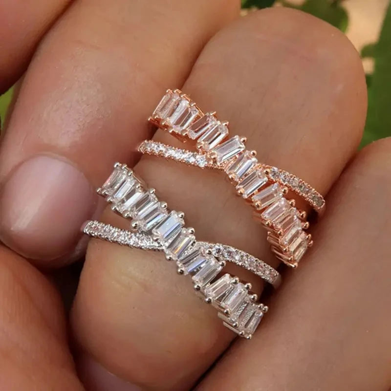 Women Wedding Ring Cross Shape CZ Stone Paved Fashion Jewelry Set