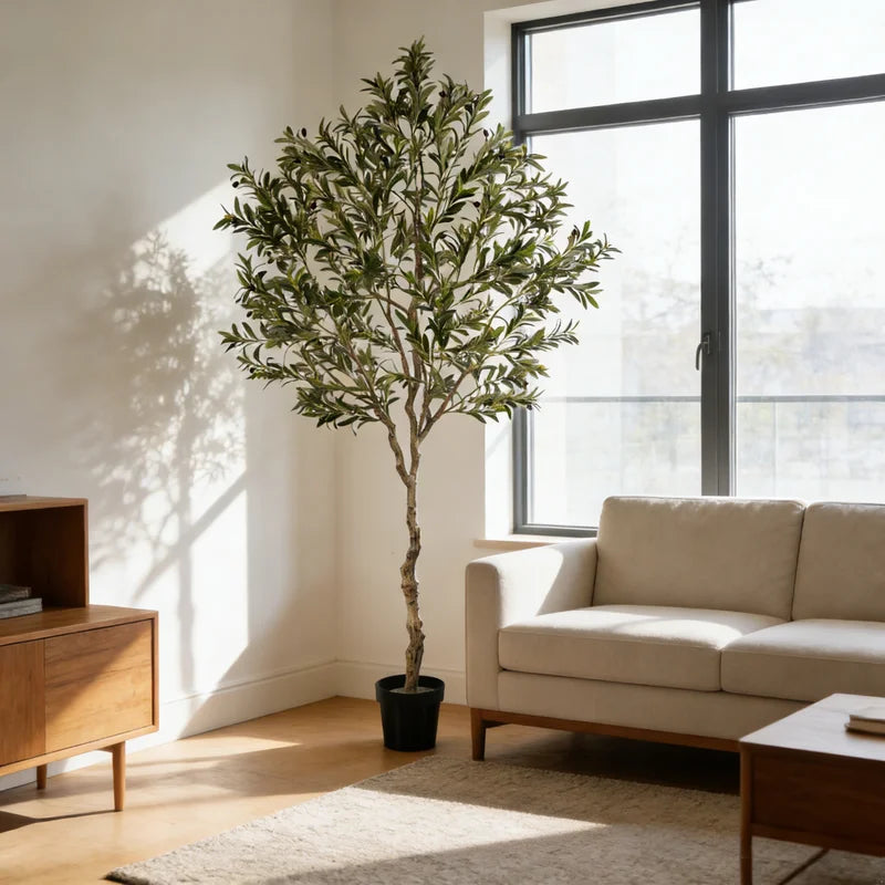 Artificial Olive Tree with Natural Wood Trunk - Lifelike Indoor Faux Tree in Various Heights