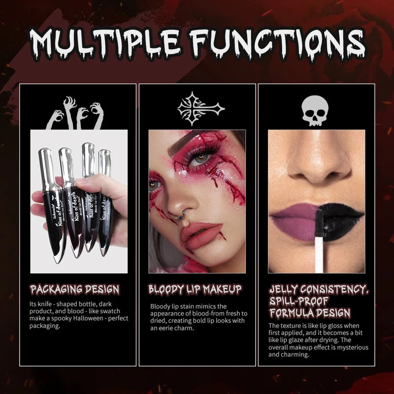 6-Piece Gothic Waterproof Lip & Eye Makeup Set - Long Lasting Halloween Cosplay