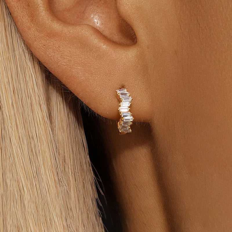 2PCS Stainless Steel Irregular CZ Zircon Hoop Earrings for Women - Small Huggie Cartilage Jewelry