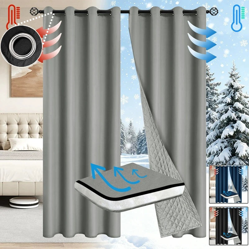 Winter Thickened Cotton Blackout Insulated Curtains for Bedroom & Living Room