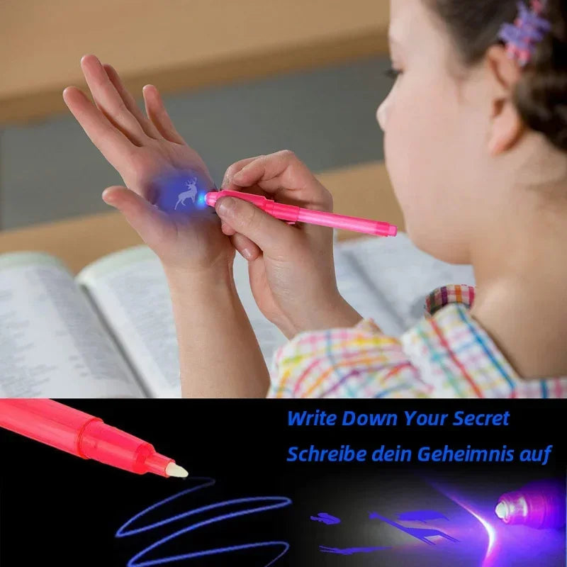 4-Pack Invisible Ink Pen Set with UV Light for Kids Drawing & Learning