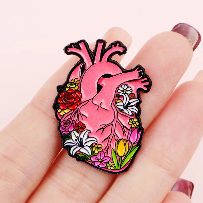 Medical Enamel Pin Brooch Set - Flower Brain Heart Lungs Badge Jewelry for Healthcare Professionals