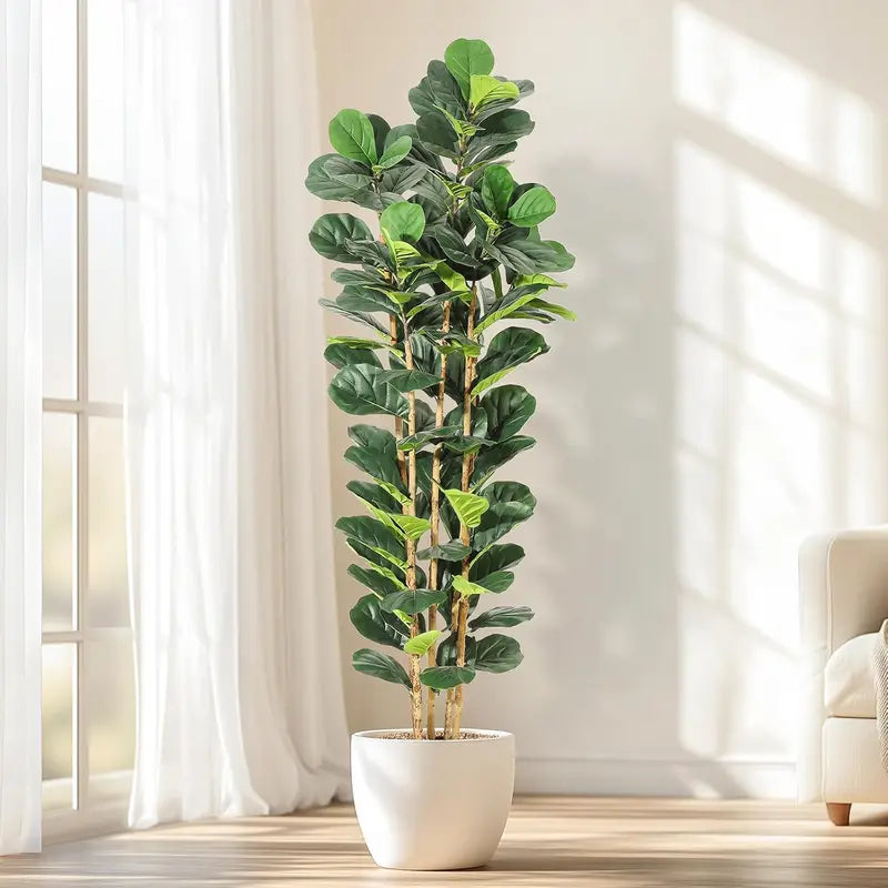 Artificial Fiddle Leaf Fig Tree with Pot - Faux Indoor Plant, Greenery, Fake Tree
