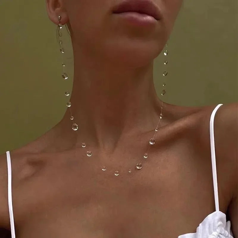 Women Beaded Clavicle Chain Necklace Earrings Bracelet Jewelry Set - Personalized