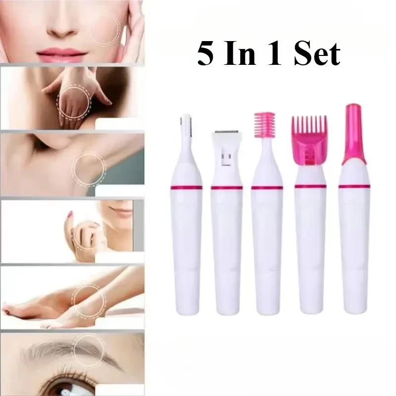 Women's 5-in-1 Hair Removal Epilator & Trimmer Set - Face Bikini Body Shaver