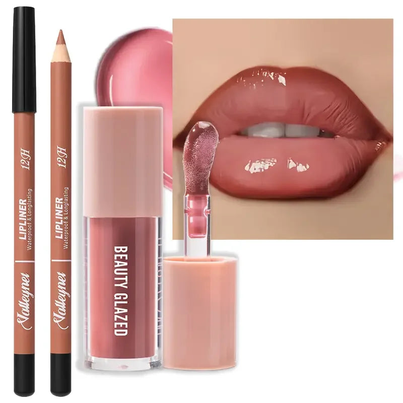 Waterproof Matte Lip Makeup Set with Lip Liner & Glaze - Long-Lasting, Assorted Colors