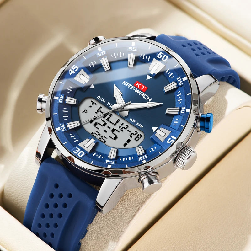 Men's Quartz Waterproof Watch with Multiple Time Zones and LED Backlight