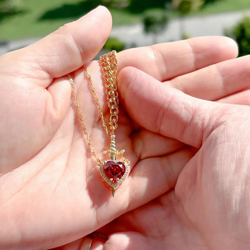 Heart and Sword Necklace Set for Couples - Romantic Valentine's Jewelry Gift