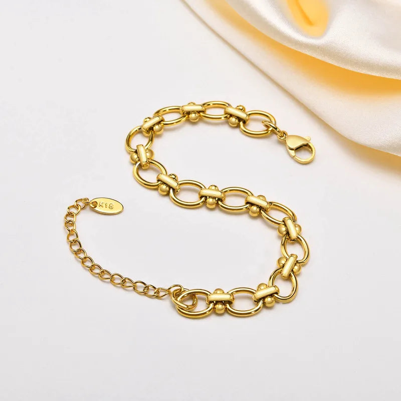 18k Gold Plated Chunky Oval Link Chain Bracelet for Women - Stainless Steel Jewelry