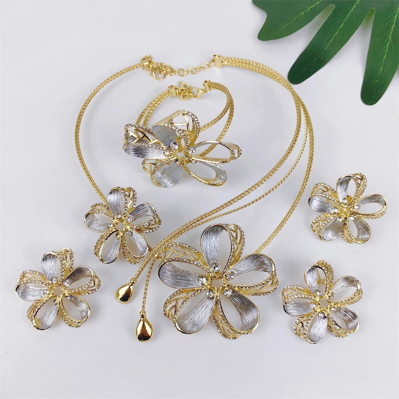 Dubai 18K Gold Plated Jewelry Set for Women - Necklace Earrings Bracelet Ring Bridal Wedding Gift