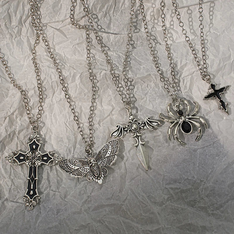 Wind Cross Skeleton Spider Necklace Set - Halloween Gift, Trendy Gothic Jewelry