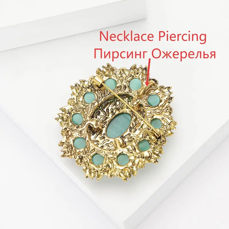 Vintage Baroque Brooches for Women Rhinestone Round Badge Pins Casual Party Gift