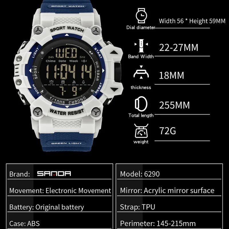 Men's Digital Waterproof LED Watch with Dual Time and Silicone Band