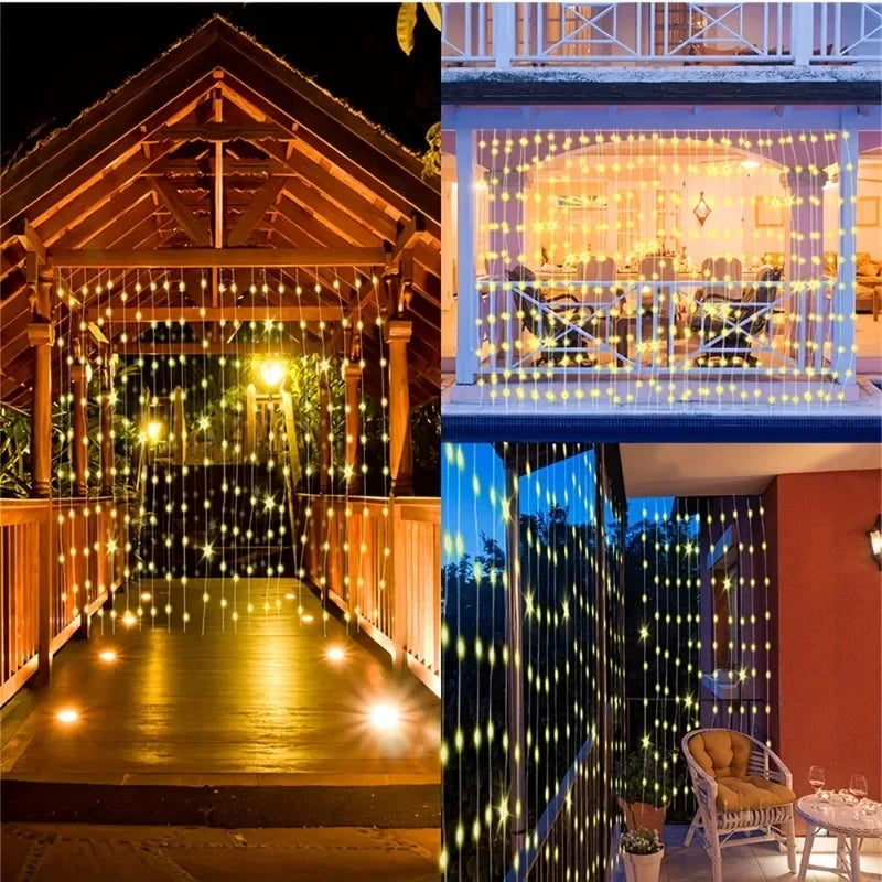 Outdoor String Lights Solar Curtain String Lights for Wedding Garden Bedroom Indoor Wall Decoration