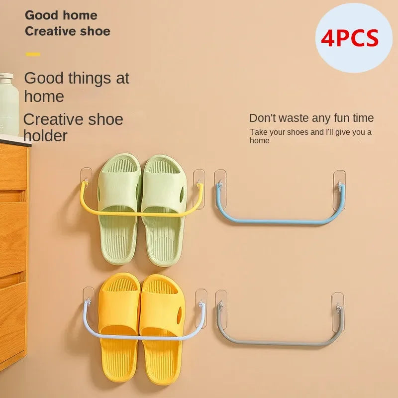 4PCS Wall-Mounted Shoe Rack Hooks Organizer Bathroom Storage Slipper Hanger