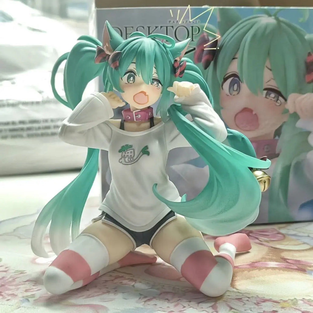 Anime Hatsune Miku Action Figure 12cm PVC Toy with Cat Ear Long Sleeve Outfit - Collectible Gift