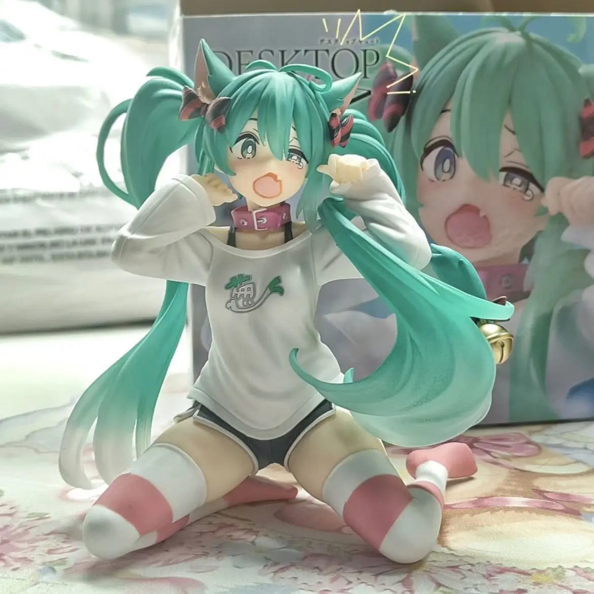 Anime Hatsune Miku Action Figure 12cm PVC Toy with Cat Ear Long Sleeve Outfit - Collectible Gift