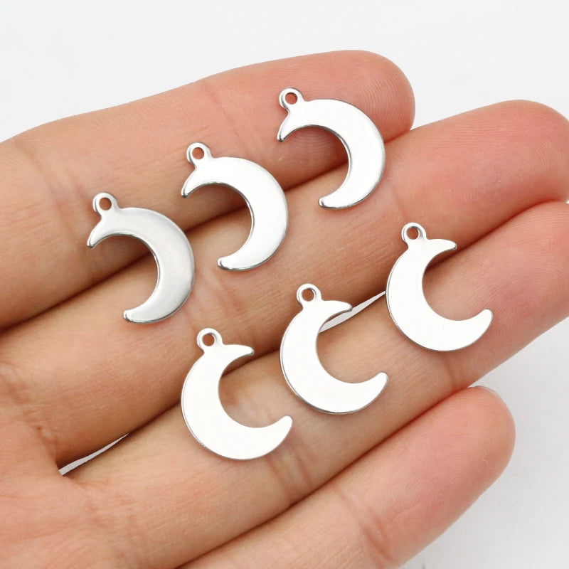 30Pcs Moon Charms 16x11mm No Fade Stainless Steel Jewelry Pendants for DIY Necklace Making