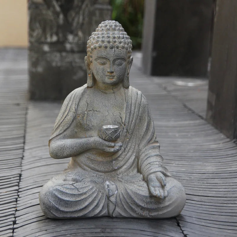 Solar Buddha Statue Sculpture Garden Decor Light Zen Asian Outdoor Indoor