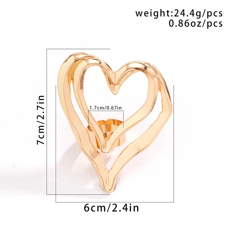 Geometric Double Layer Metal Heart Ring for Women Punk Party Jewelry