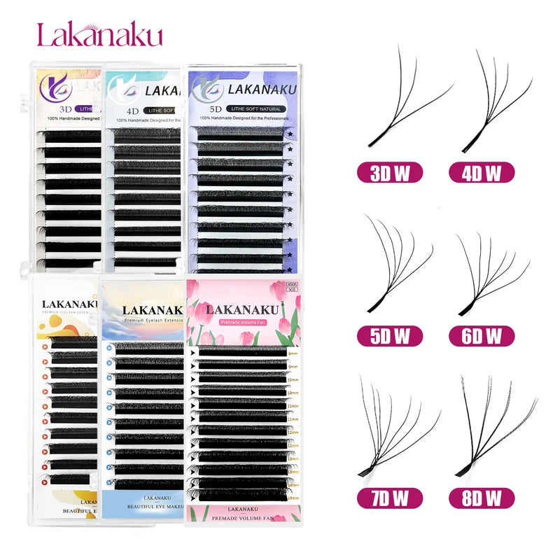 False Eyelash Extensions 3D 4D 5D 6D 7D 8D Volume Lashes - Assorted Colors & Curl Options