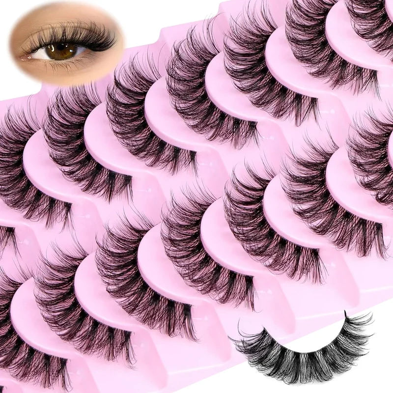 Natural Fluffy False Eyelashes 3D Wispy Volume Strip Lashes with Clear Band