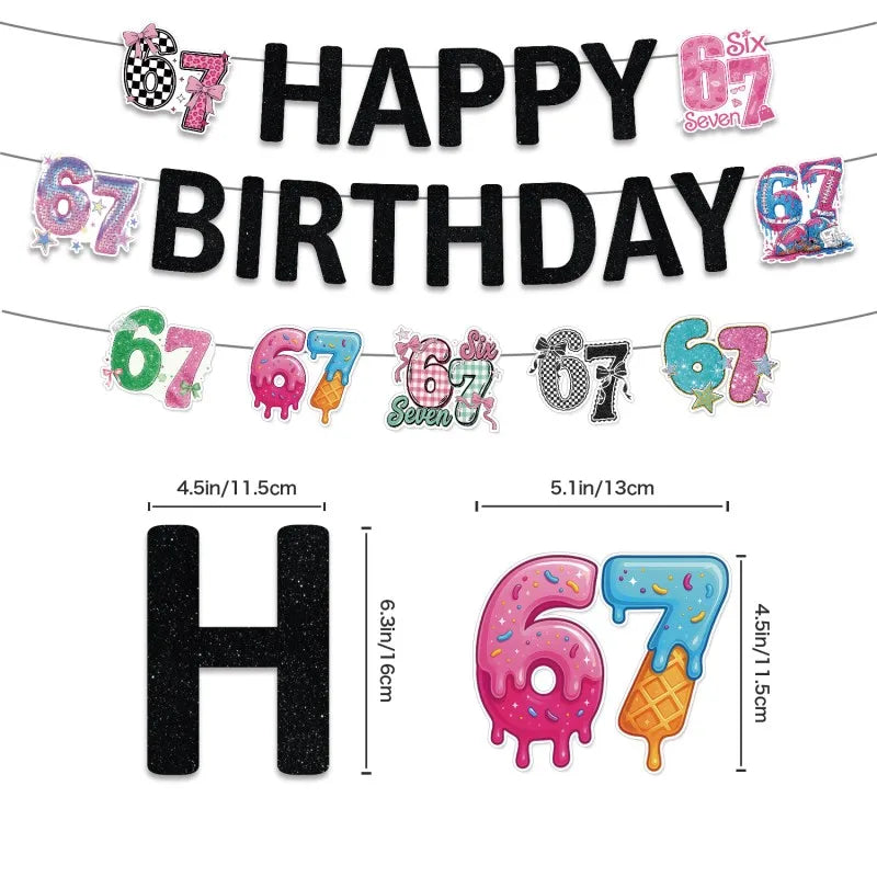 Birthday Balloon Cake Topper Banner Decoration Set - 67th Celebration Supplies