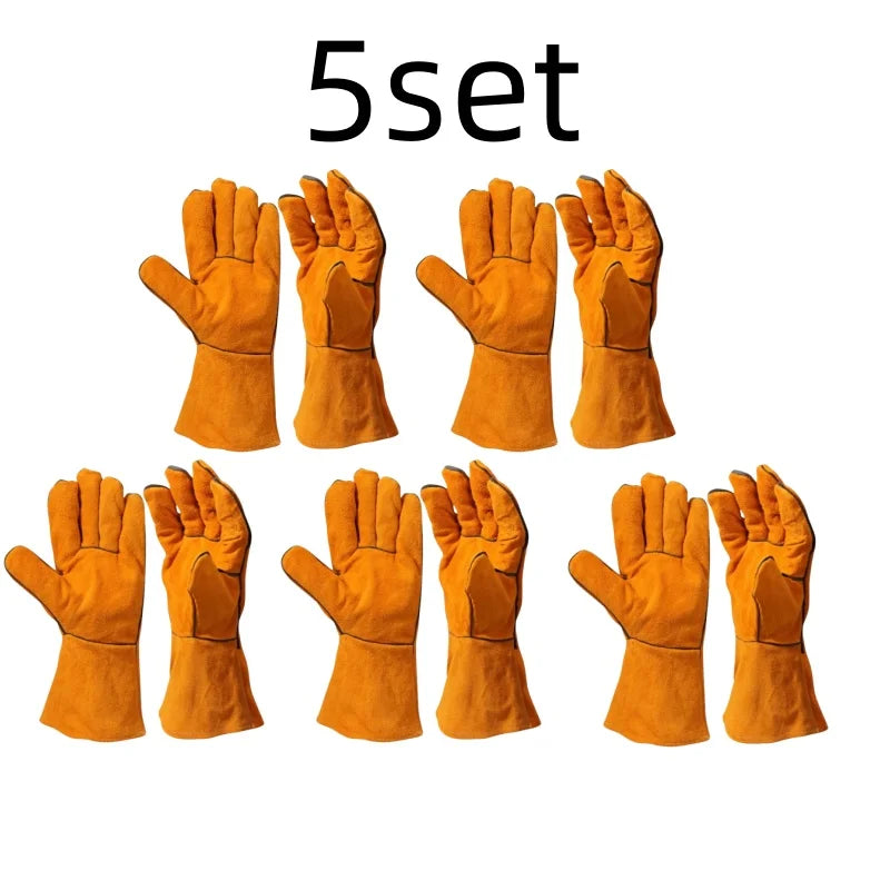 Heat Resistant Welding Gloves with Leather for BBQ Oven Cooking & Gardening