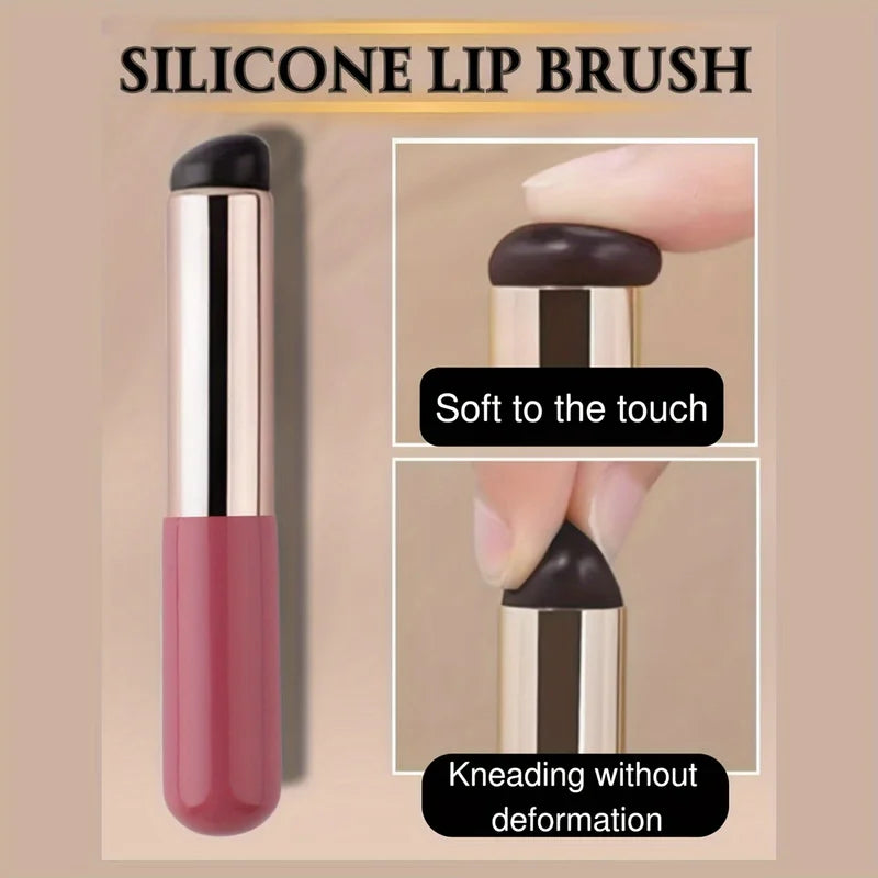 Portable Silicone Lip Brush with Cover - Mini Makeup Applicator for Lip Balm and Lipstick