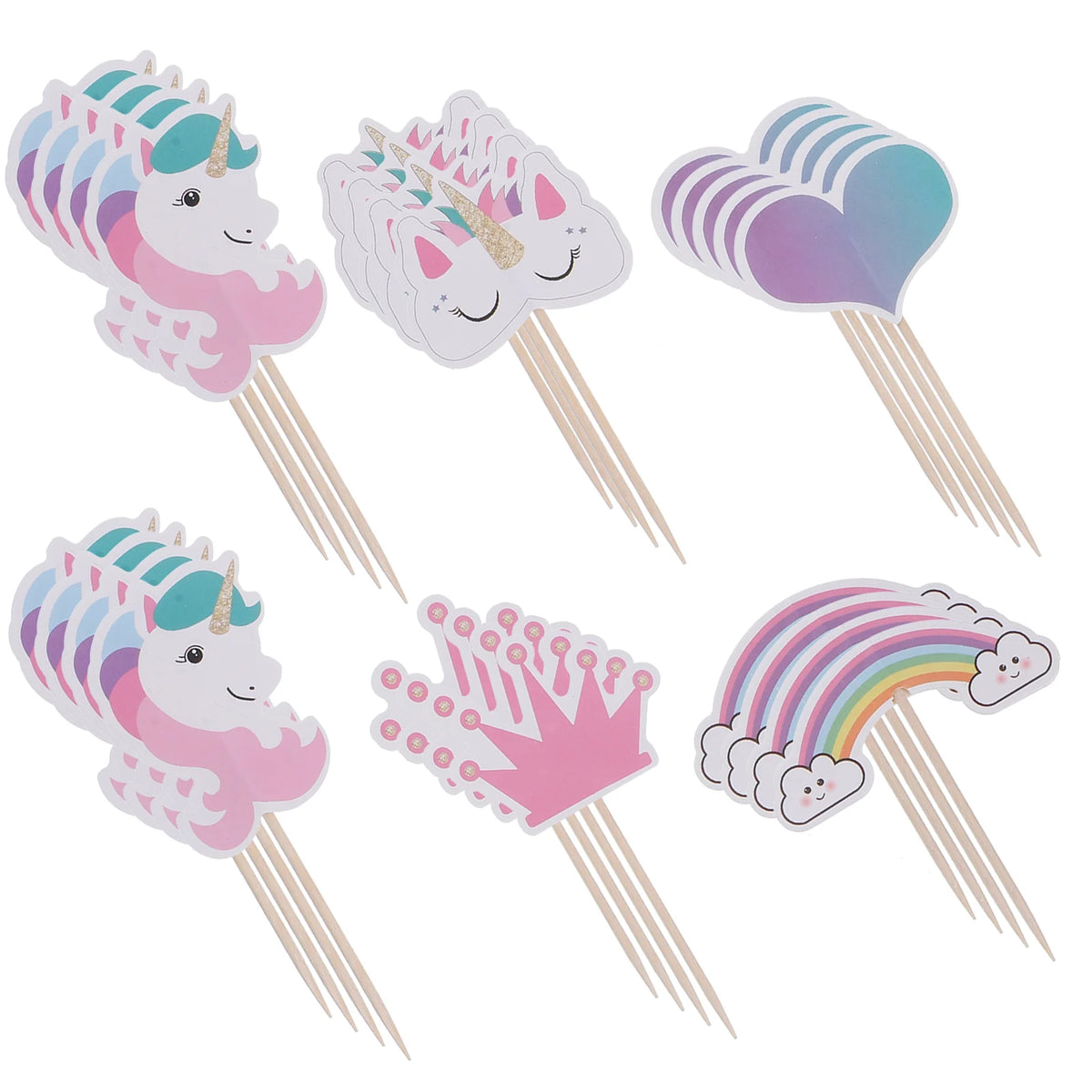 24 Pcs Birthday Cake Decorations Toppers & Picks - Rainbow & Child Design