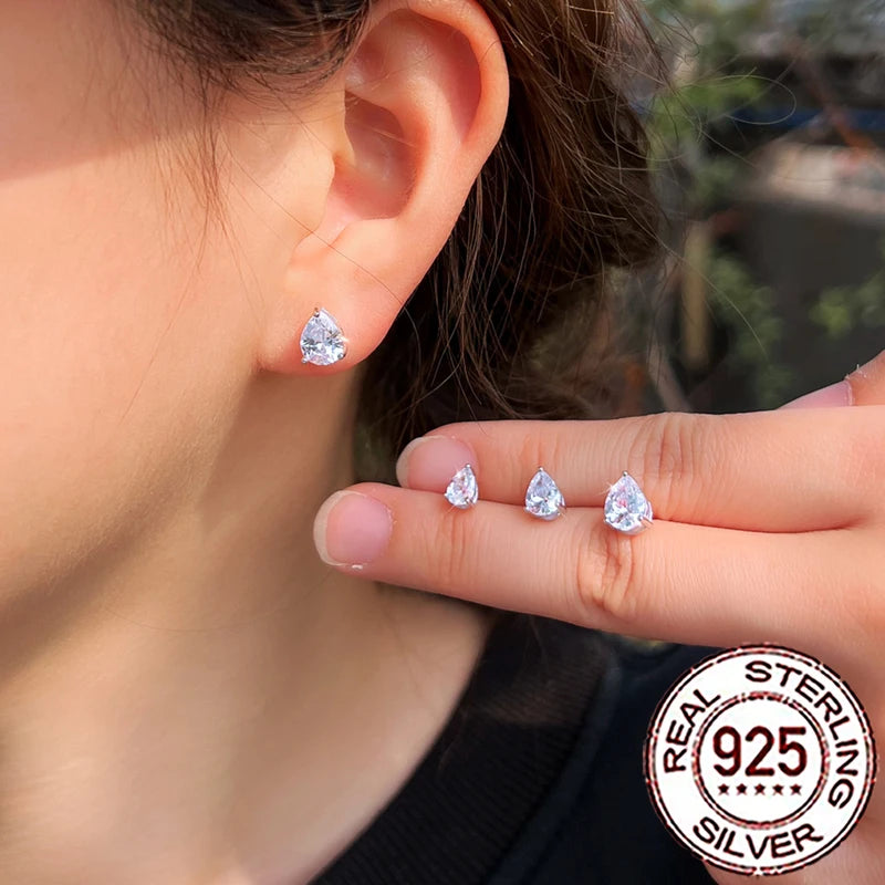 Sterling Silver Water Drop Earrings with CZ Crystals for Women - Multiple Colors