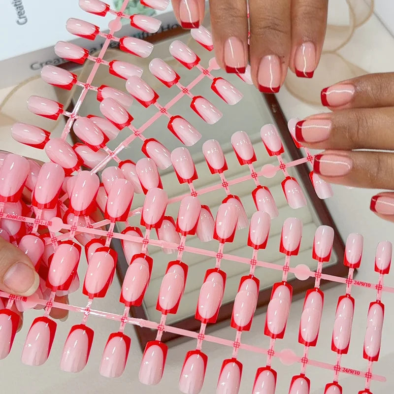 120pcs Colorful Edge French Tip Fake Nails - Square Press On Full Cover