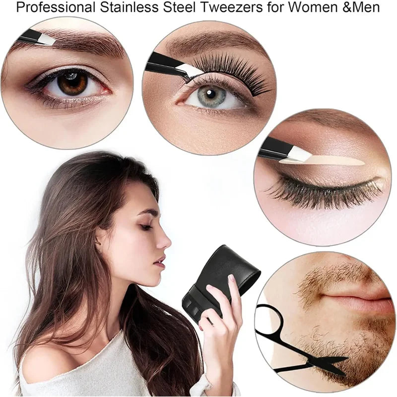 5-Piece Stainless Steel Eyebrow & Lash Tweezers Set Professional Hair Removal Tools