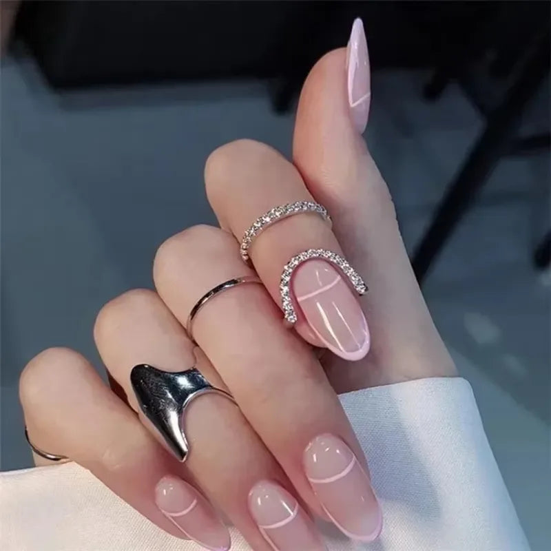 Adjustable Nail Ring for Women Girls - Gothic Metal Line Finger Protector Jewelry