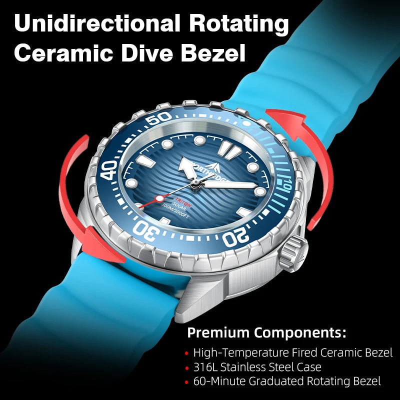 Digital Dive Watch Men Waterproof 300M Solar Powered Quartz Sports Watch