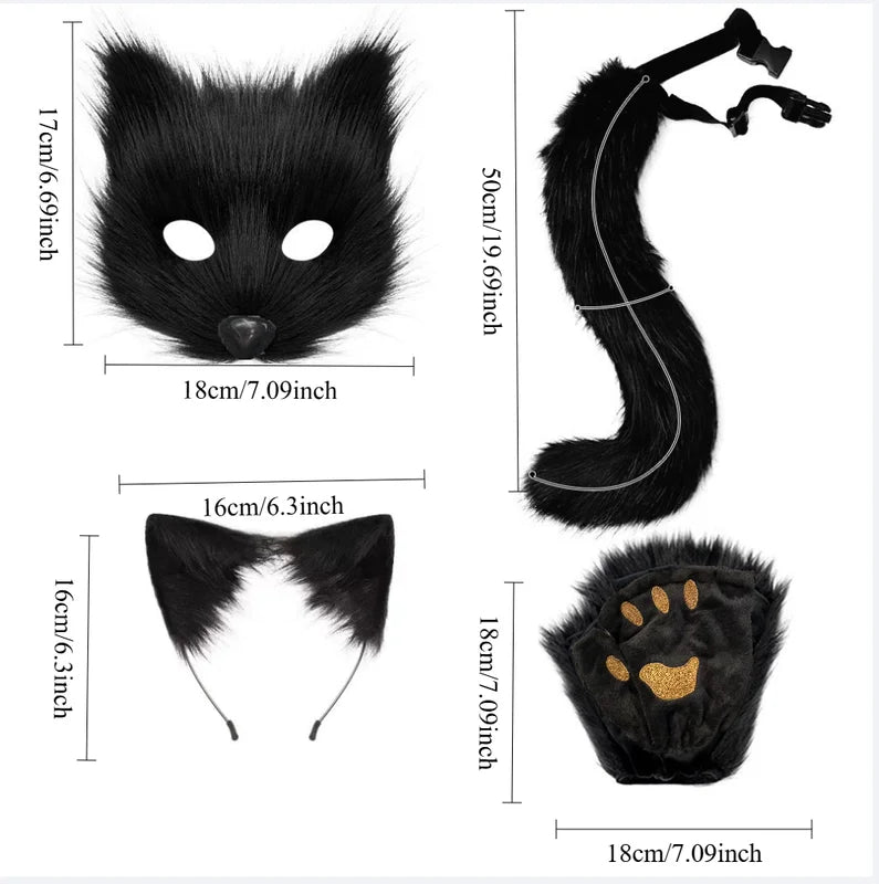 4-Piece Fox Costume Accessory Set with Mask Gloves Tail & Headband