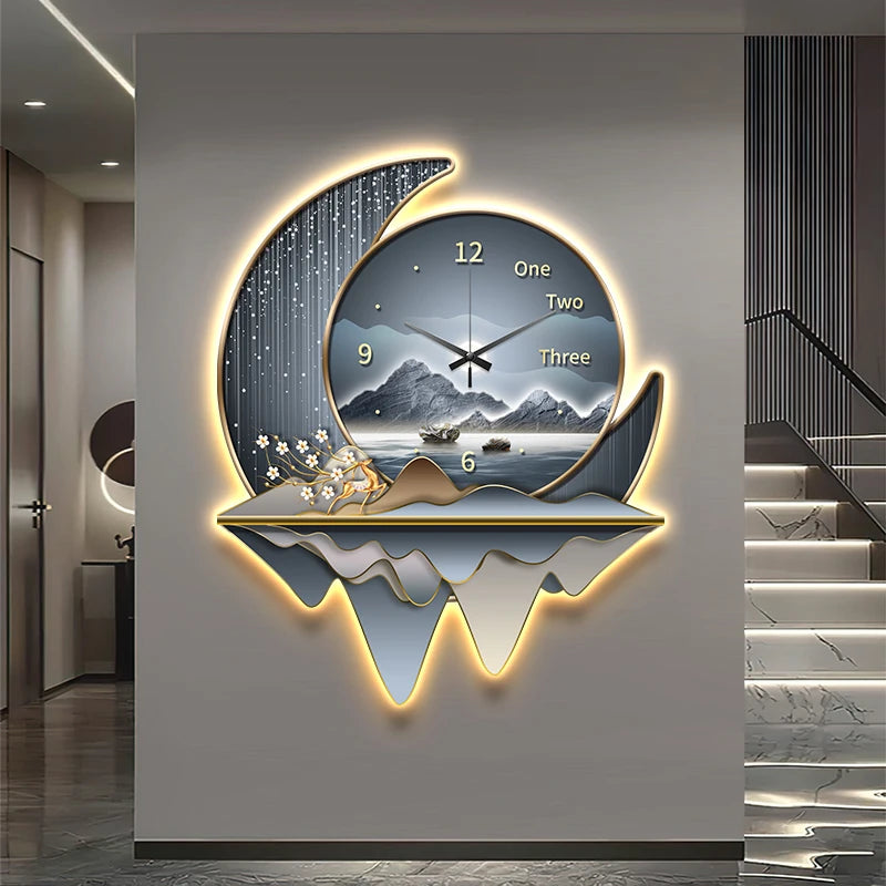 Creative Wall Clock with Decorative Lamp for Living Room & Restaurant Decor