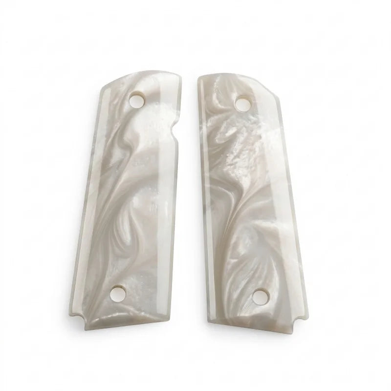 Full Size 1911 Grips Polished White and Black Pearl Pistol Handles Set